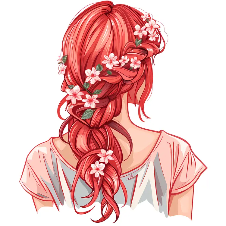 Beautiful Red Braided Hair with Flowers