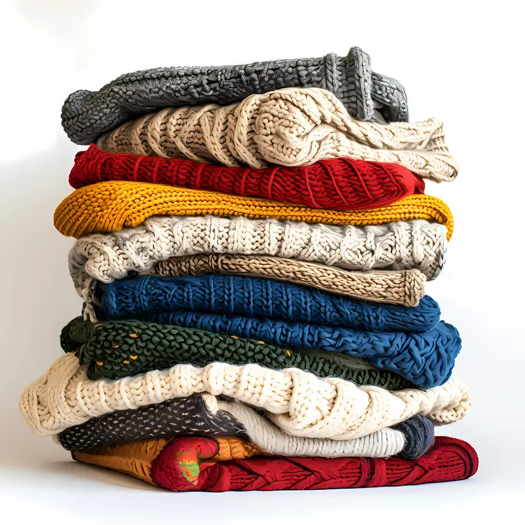 Stack of Colorful Sweaters in Various Knits