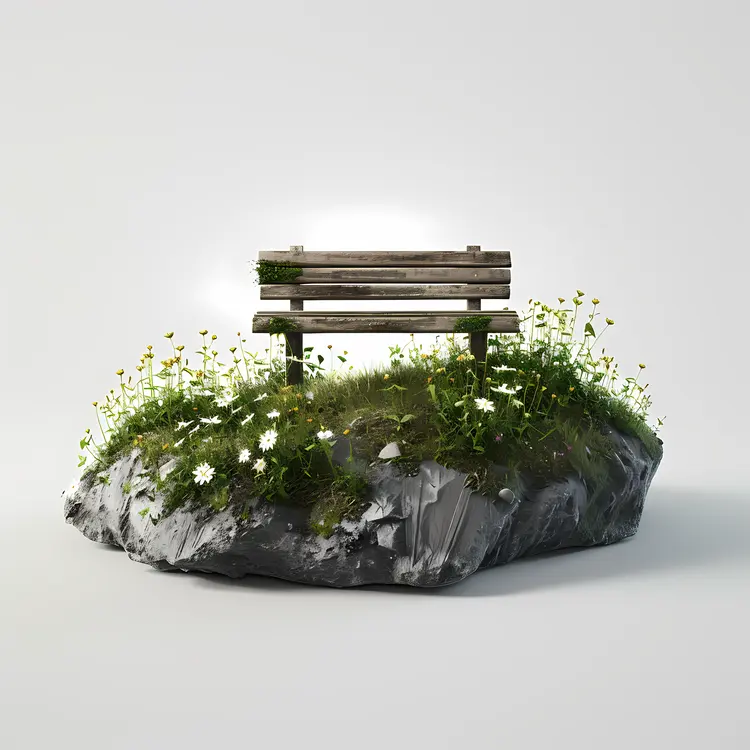 Bench on Rock with Flowers