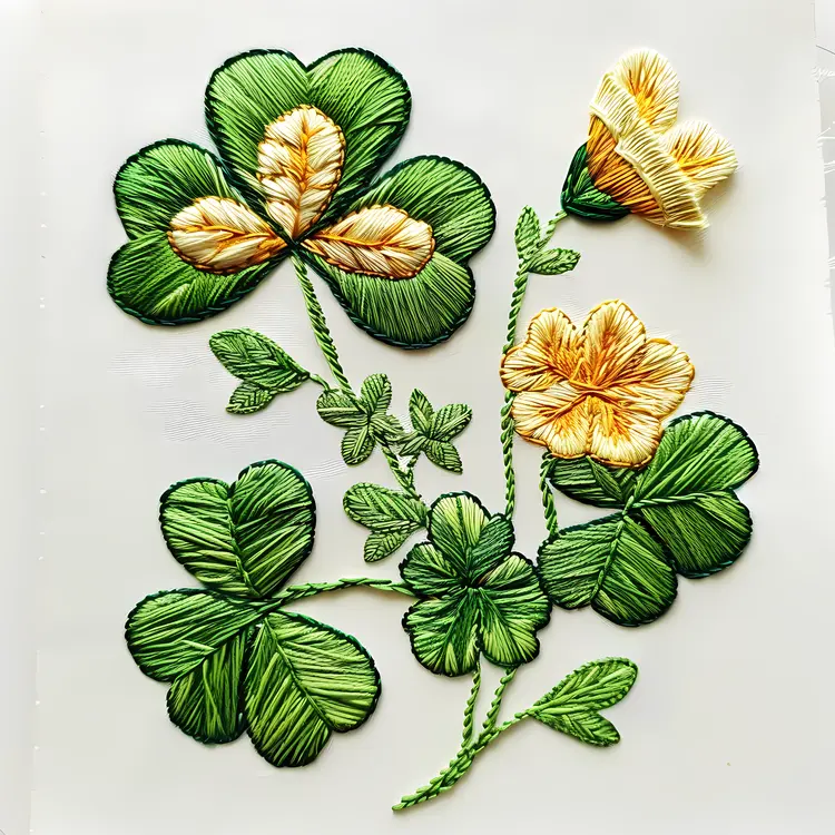 Embroidered Shamrocks and Flowers
