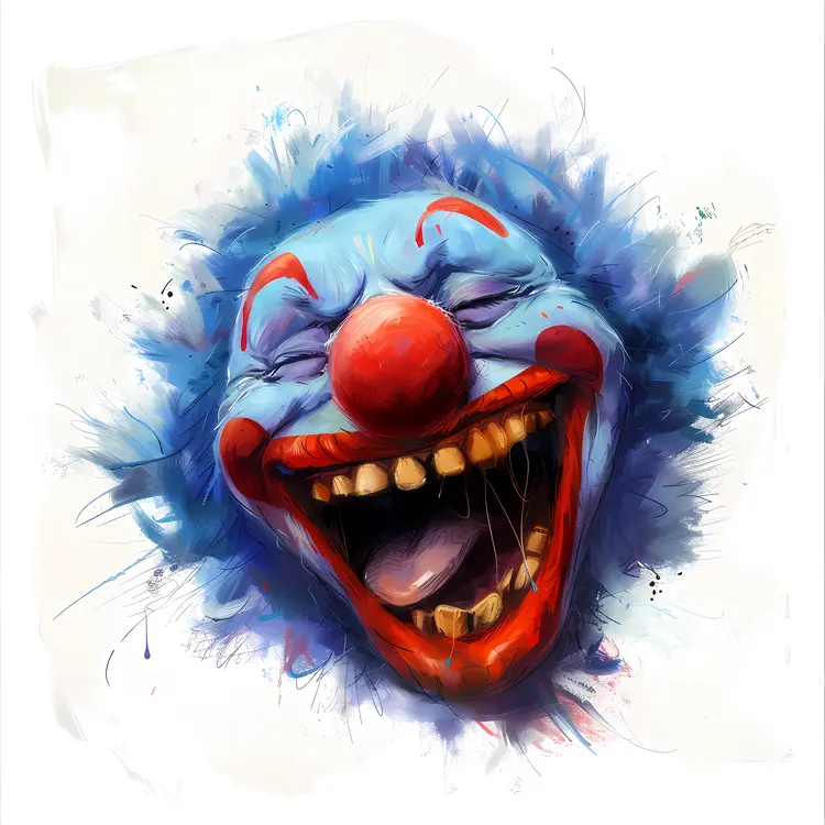 Laughing Blue Clown Face with Big Smile
