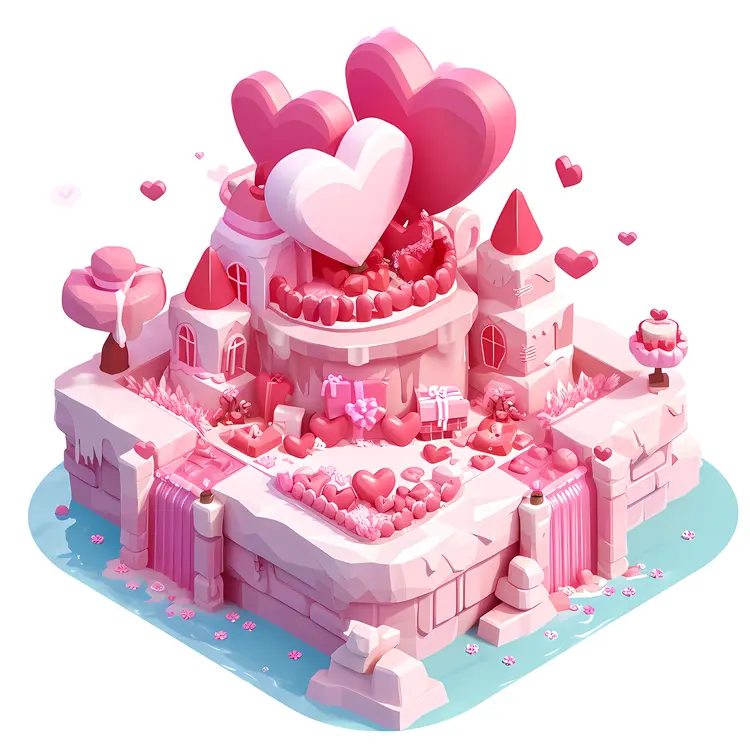 Fantasy Heart Castle with Waterfalls