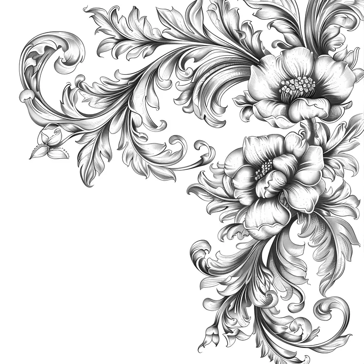 Elegant Black and White Floral Corner Design