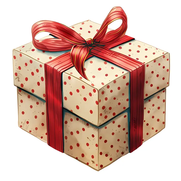 Polka Dot Gift Box with Red Ribbon