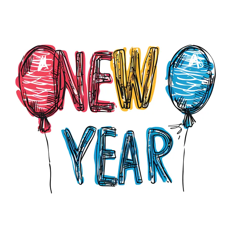 New Year Celebration with Balloons