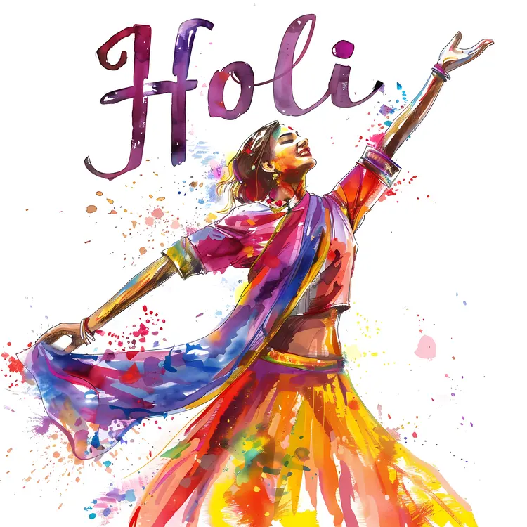Woman Dancing in Traditional Dress for Holi
