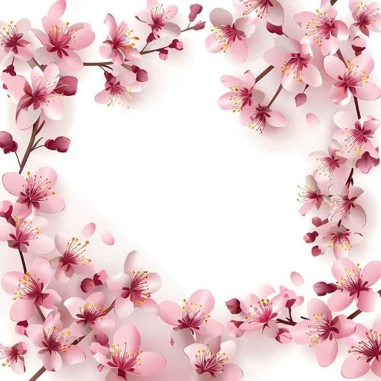 Cherry Blossom Frame with Pink Flowers