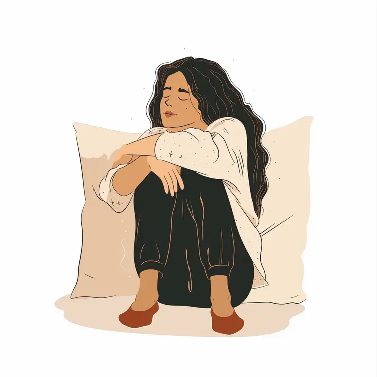 Sad Girl Sitting in White Sweater Illustration