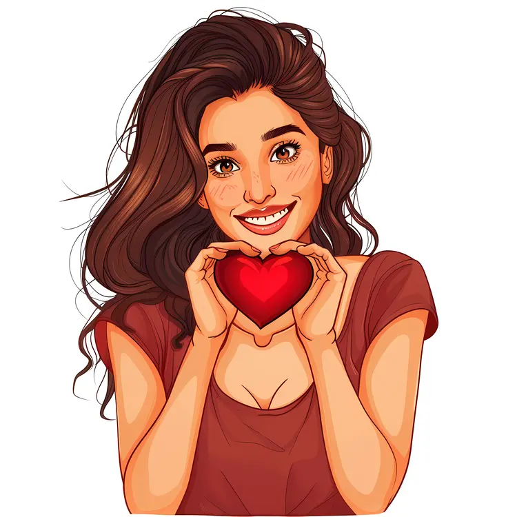 Smiling Woman Holding a Heart Illustration