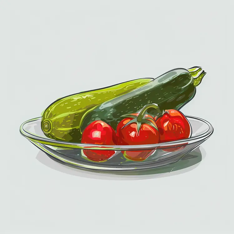 Tomatoes and Zucchinis in Glass Bowl