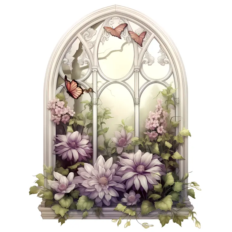 Decorative Flower Window with Butterfly
