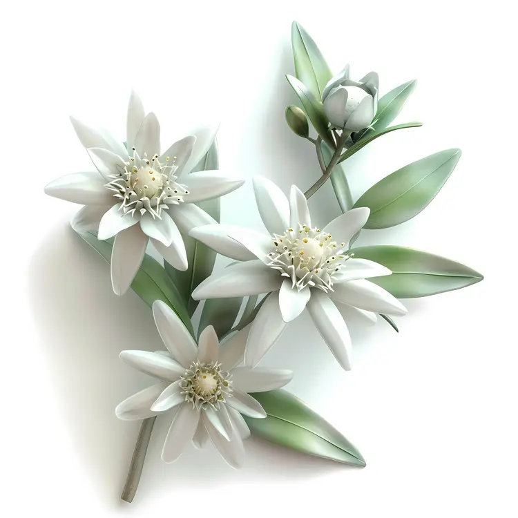 White Flowers with Green Leaves