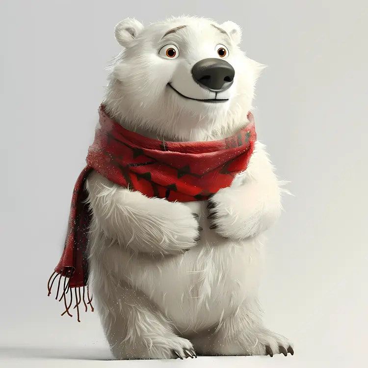 Adorable Polar Bear with Red Scarf