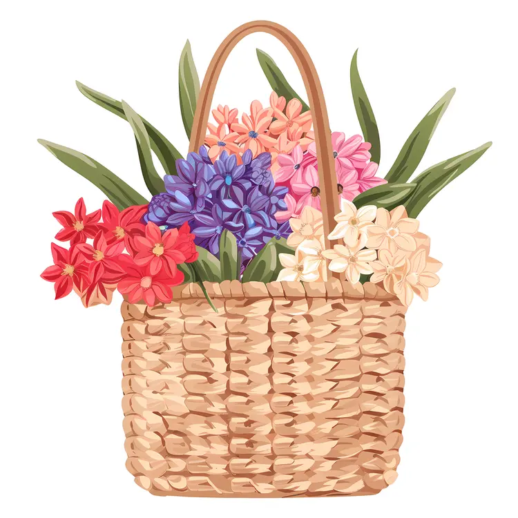 Wicker Basket with Colorful Flowers