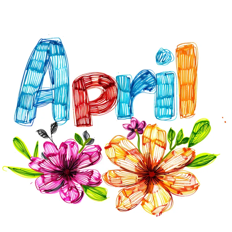 Colorful April Text with Flowers