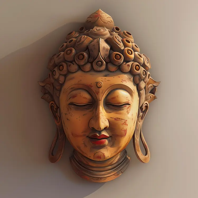 Antique Buddha Head Sculpture with Detailed Features