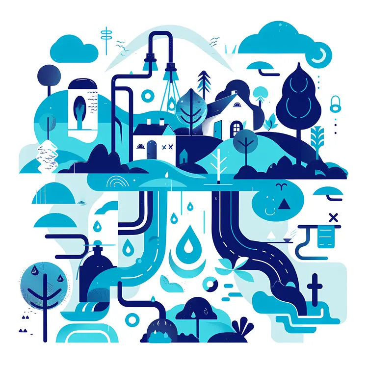 Water System and Nature Illustration