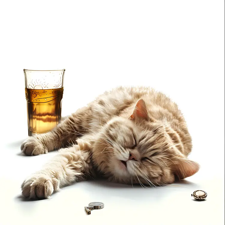 Sleeping Cat with Drink