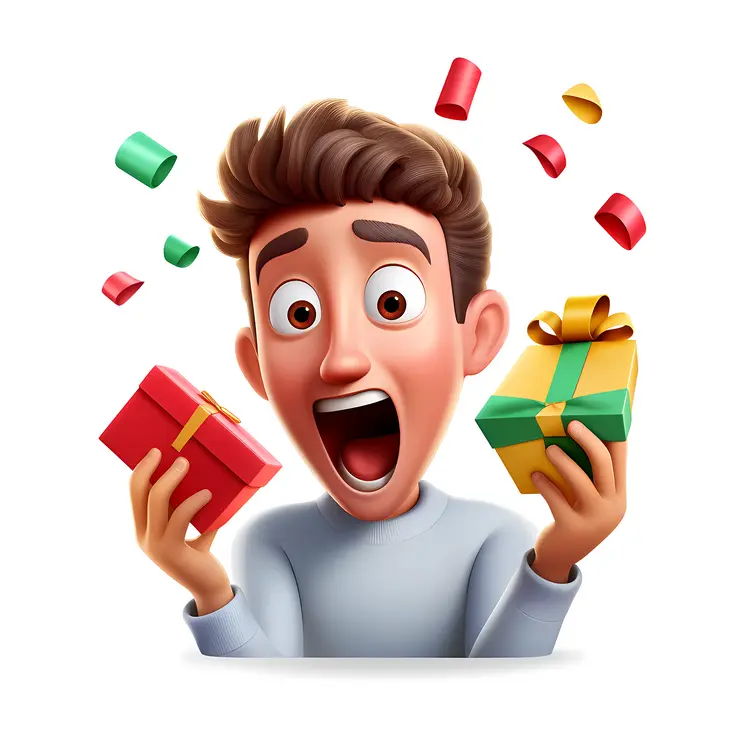 Excited Boy with Christmas Gifts