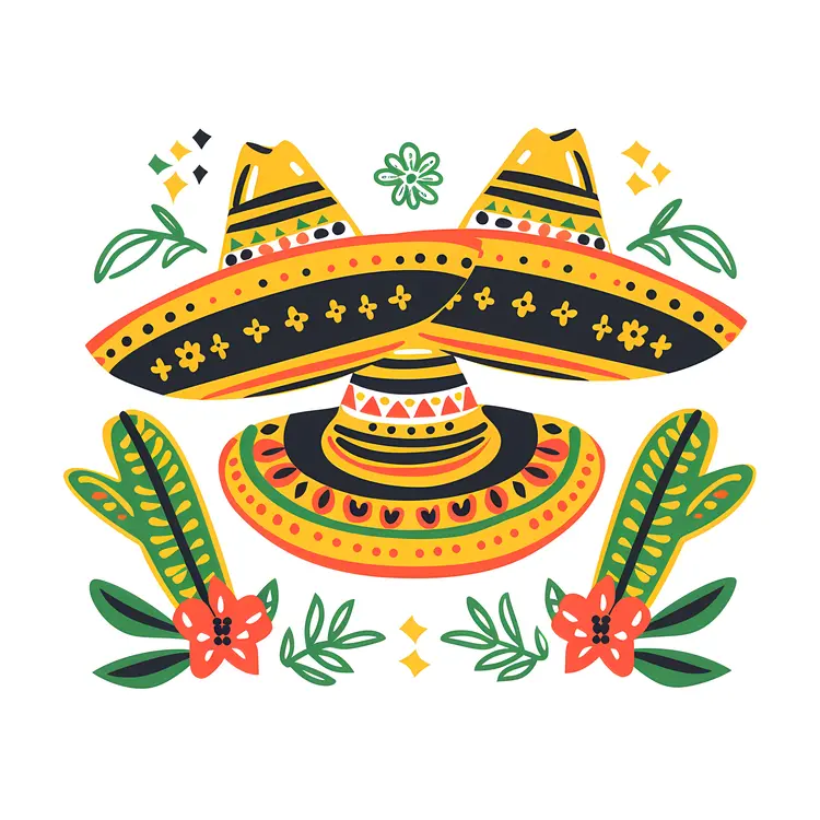 Colorful Mexican Sombreros with Flowers