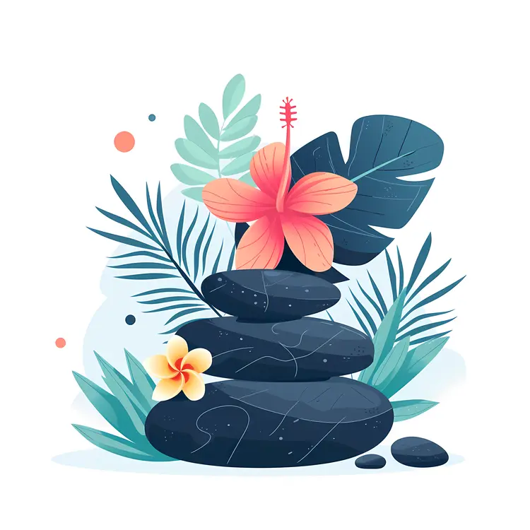 Zen Stacked Stones with Exotic Flowers