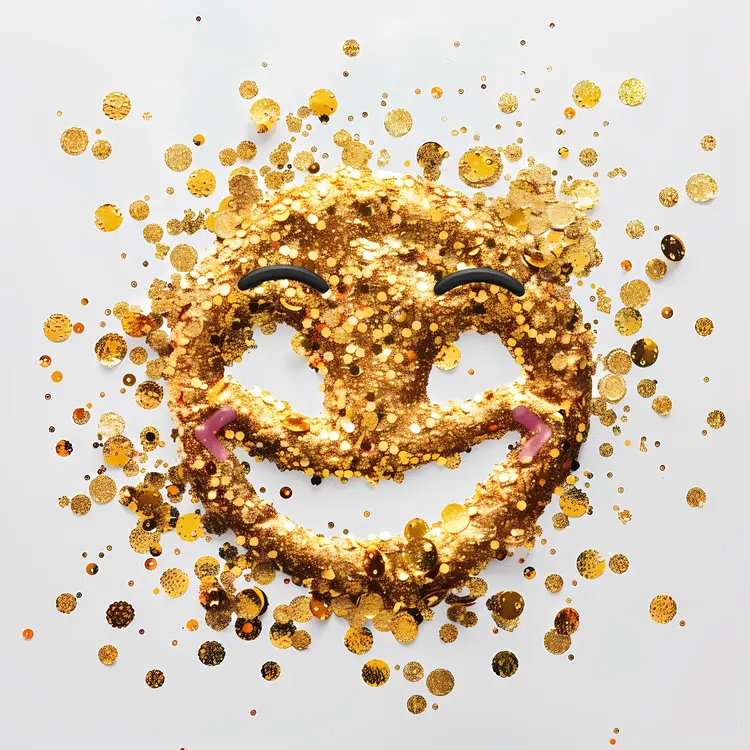 Gold Glitter Smiley Emoji Art