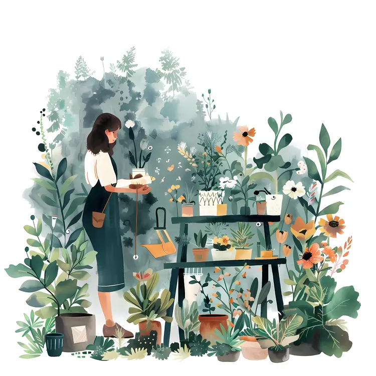 Gardener Tending to Plants