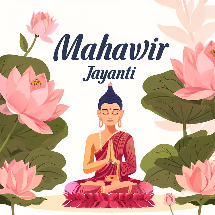 Meditating Figure with Lotus Flowers for Mahavir Jayanti