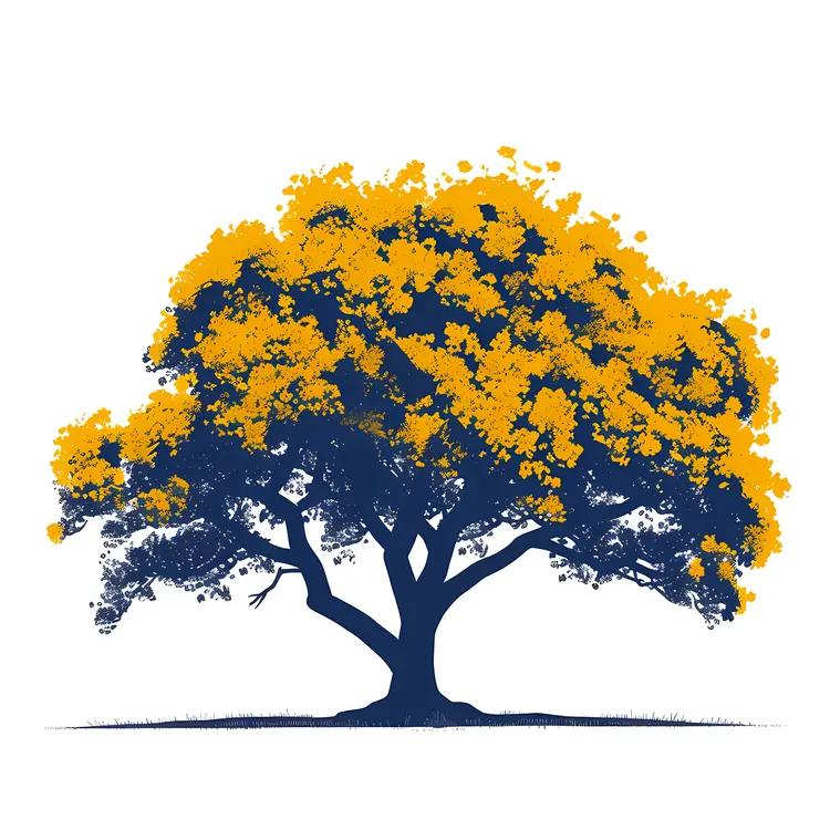 Yellow and Blue Tree with Dense Foliage