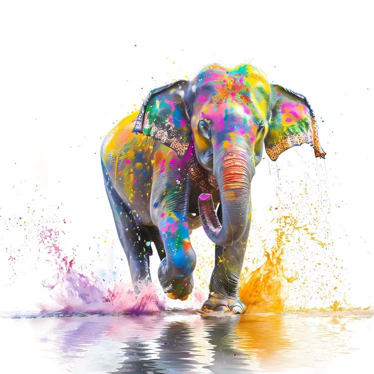 Colorful Elephant Running in Water