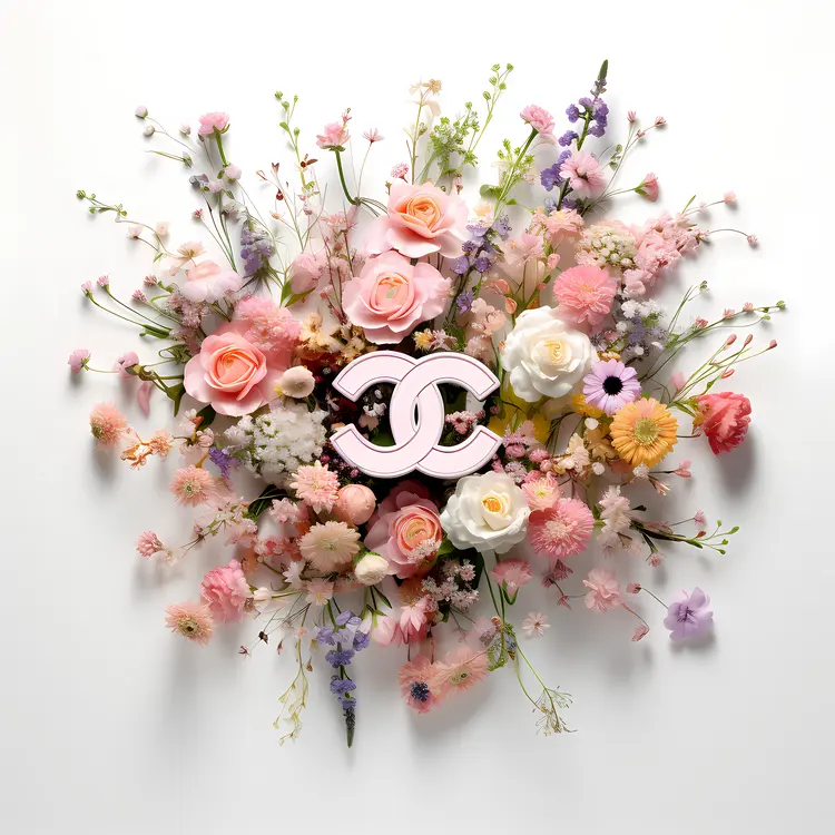 Pink and White Chanel Logo with Flowers