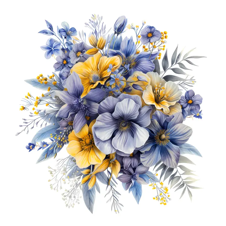 Elegant Floral Bouquet with Blue and Yellow Flowers