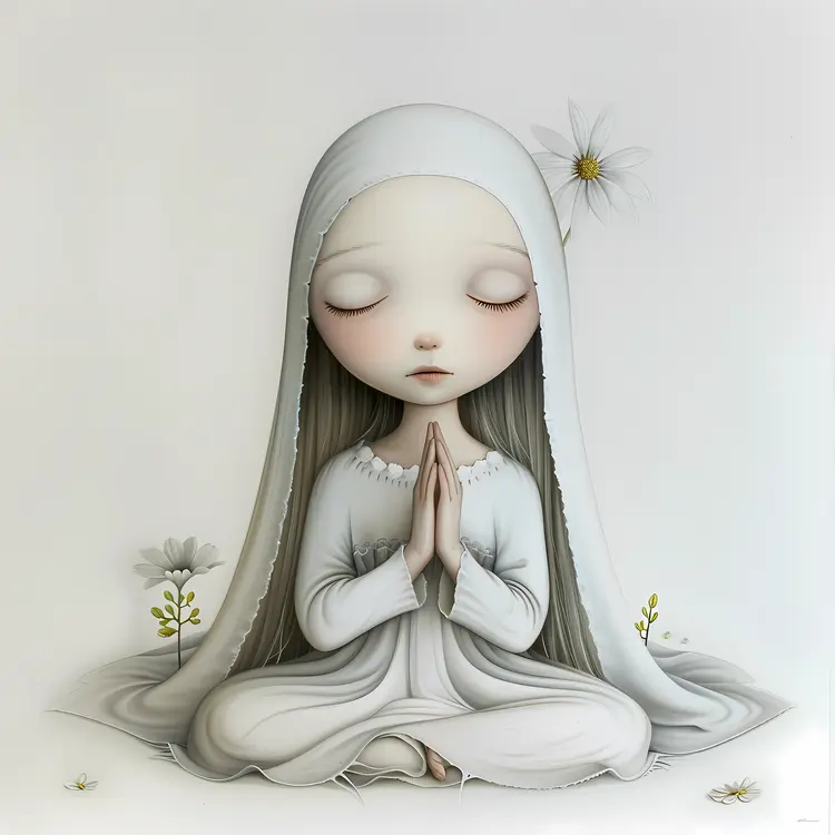 Cute Illustration of a Praying Girl