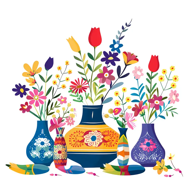 Multiple Colorful Flower Vases