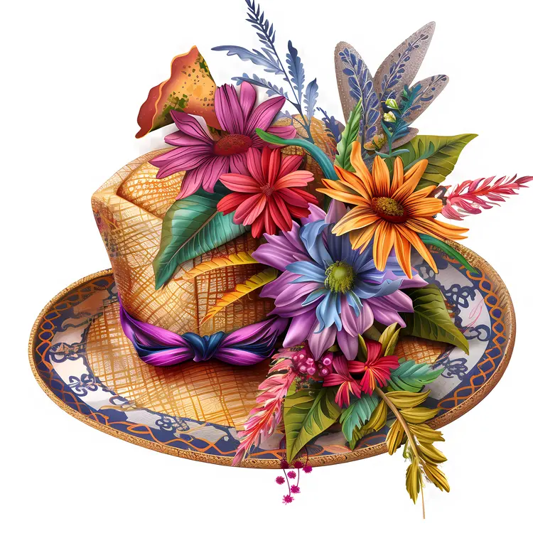 Festive Colorful Hat with Floral Arrangement