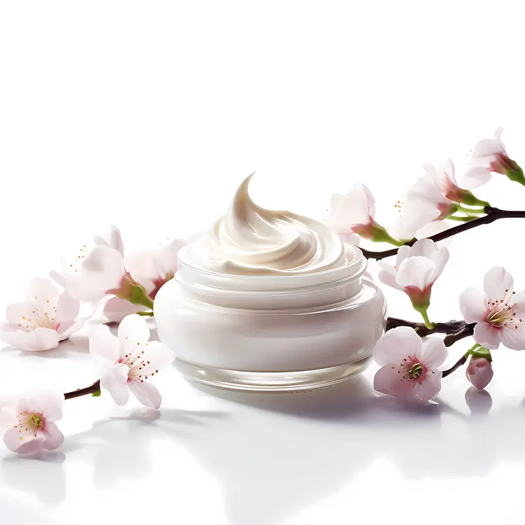 White Cream with Pink Flowers