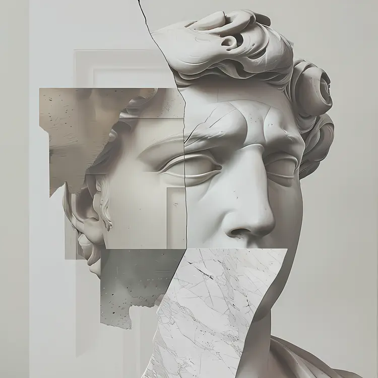 Fragmented Marble Sculpture with Abstract Design