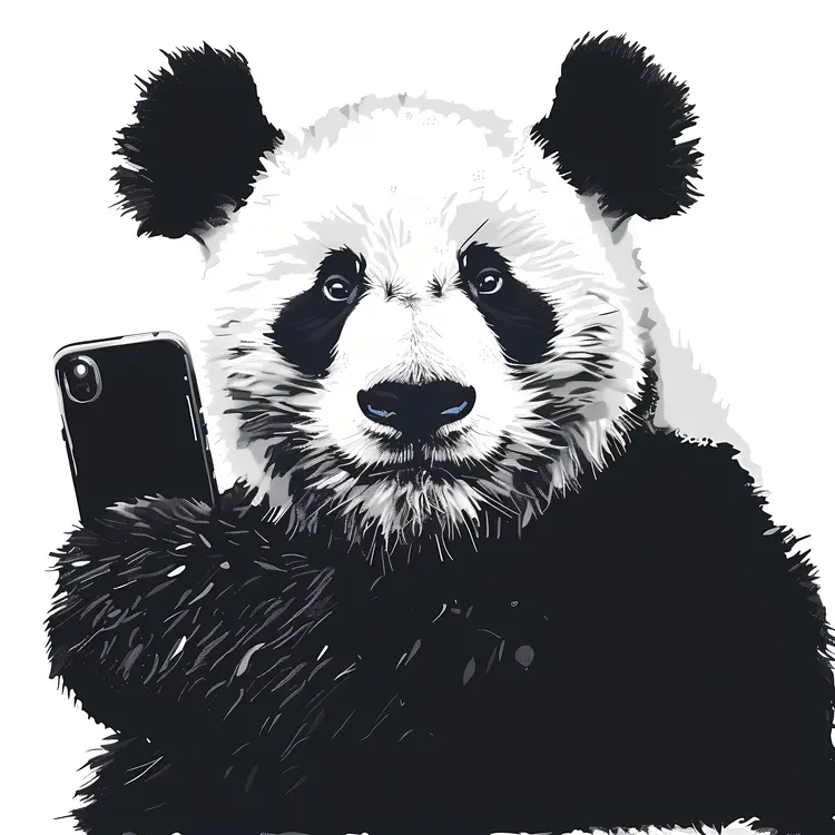 Adorable Panda Taking a Selfie with Phone