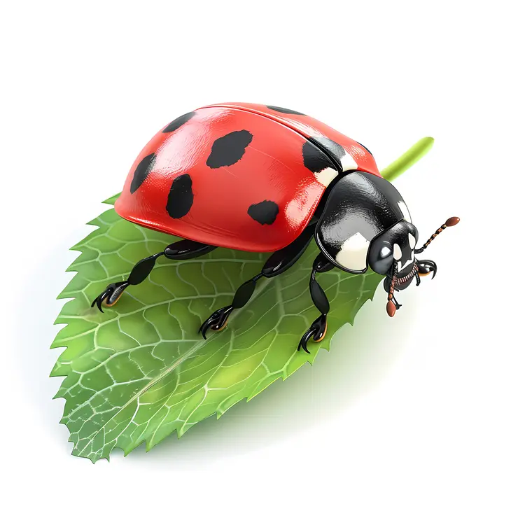 Red Ladybug on Green Leaf