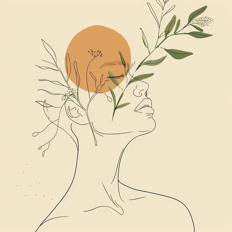 Person with Leaves and Orange Circle Illustration
