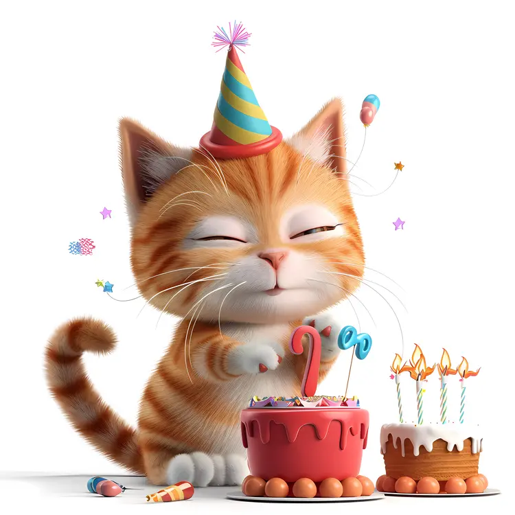 Cute Cat Celebrating Birthday