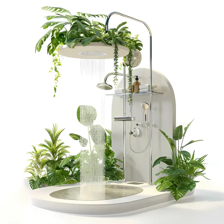 Modern Shower with Greenery and Eco-friendly Design