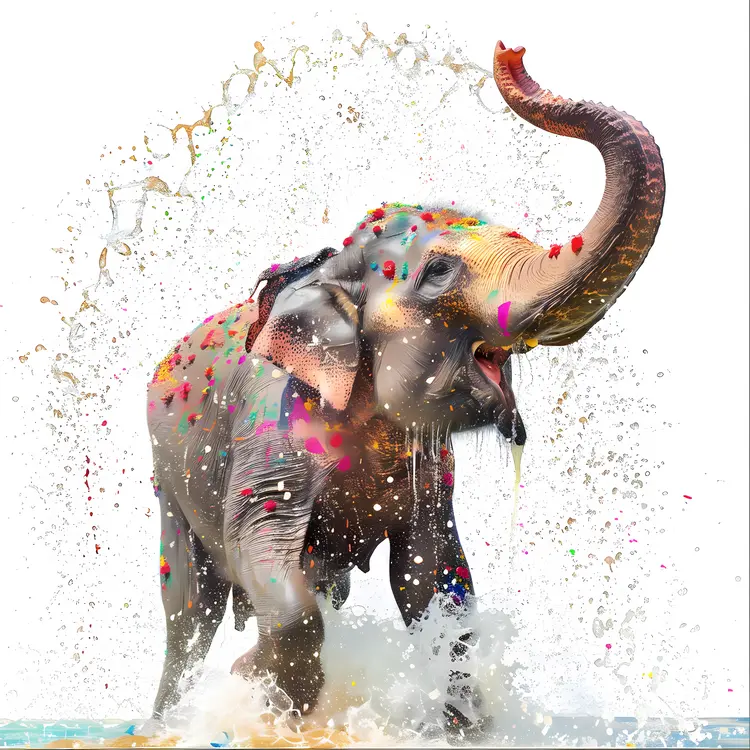 Colorful Elephant Playing with Water