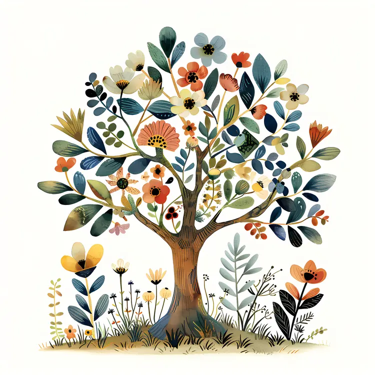 Colorful Flowering Tree Illustration