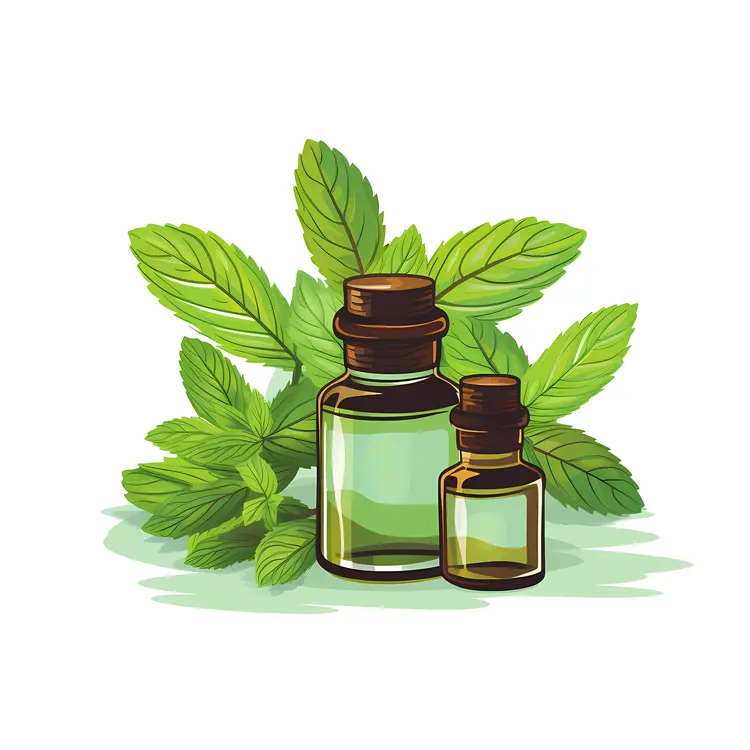 Green Bottles with Mint Leaves Illustration