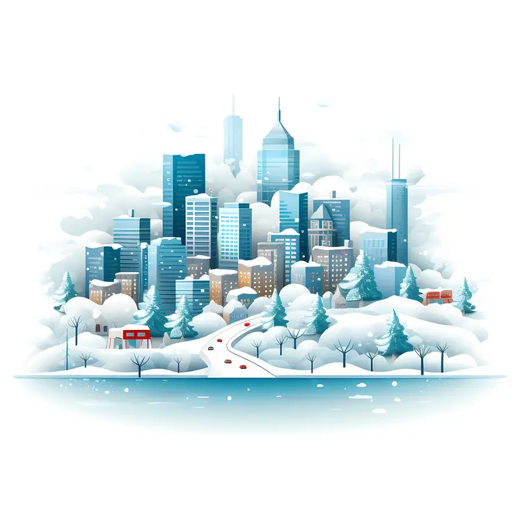 Winter Cityscape with Doodle Houses
