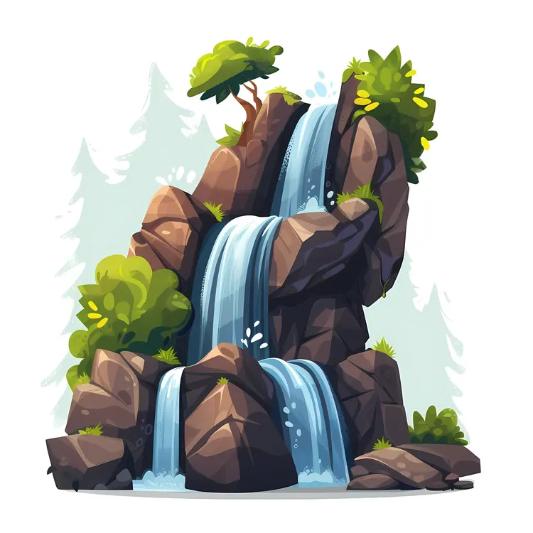 Cartoon Waterfall with Trees