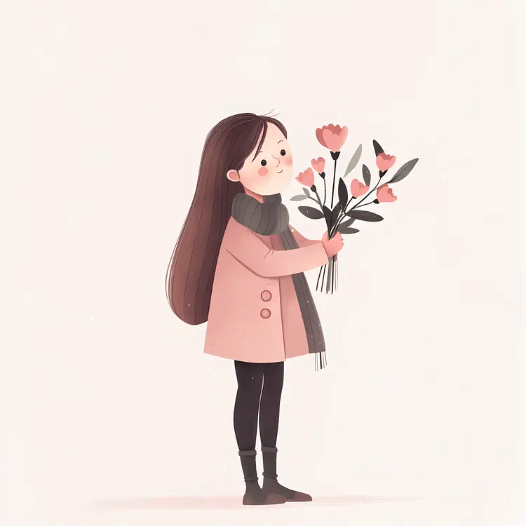 Long Haired Girl with Flowers