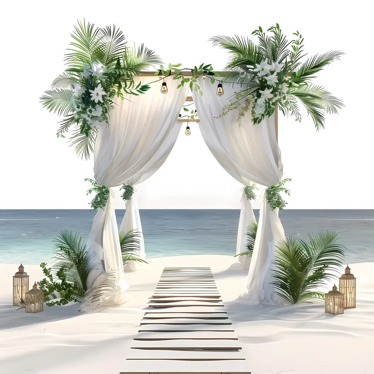 Elegant Beach Wedding Arch with Flowers