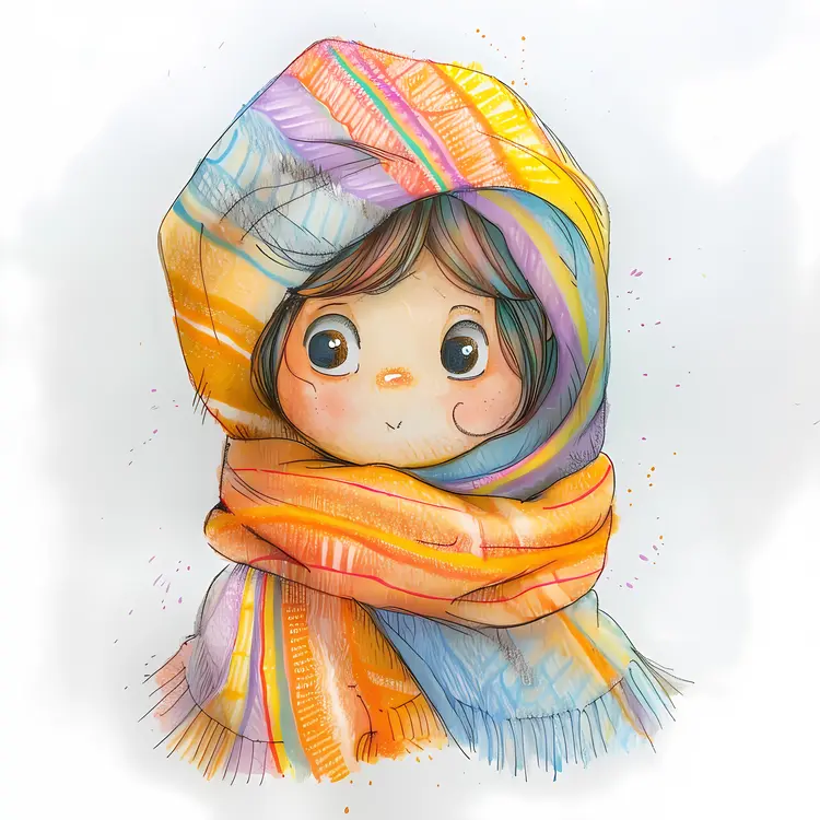 Cute Girl with Colorful Scarf Illustration